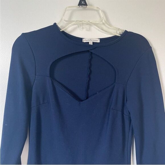 Charlotte Russe Midi Sheath‎ Dress XS Navy Blue Long Sleeve Y2K Cut Out Bodycon - Picture 4 of 8